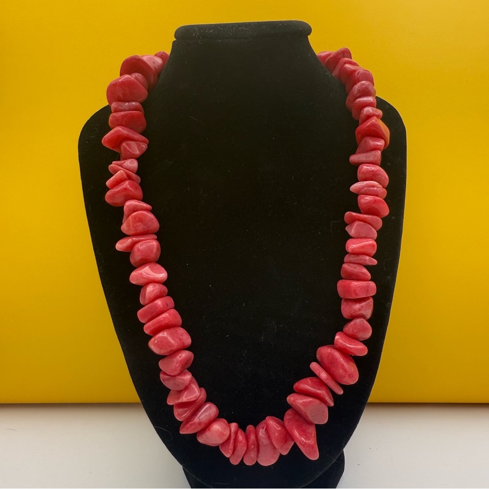 Deep Pink Nugget Stone Necklace & Stretch Bracelet Set 164g